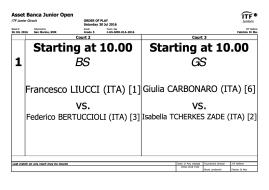 ASSET BANCA Junior Open 2016 - Programma Sabato 30.